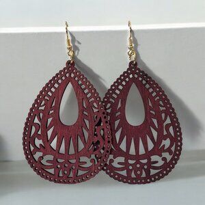 Wood Hollow Out Drop Earrings